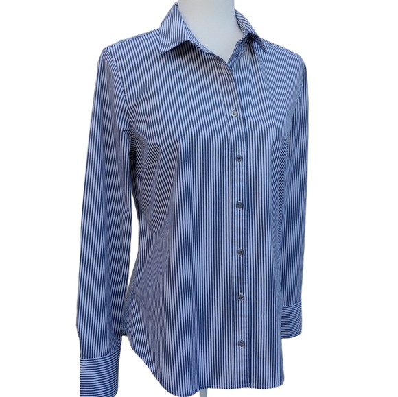 J.Crew Perfect Black and White Striped Button Shirt Women's Medium - Picture 3 of 17